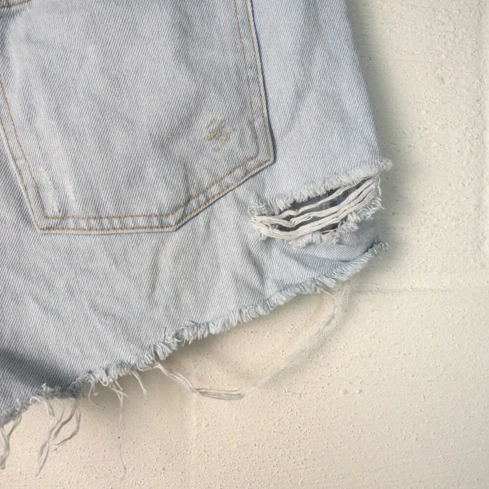 Lovers and Friends Womens Jack High Rise Distressed Light Wash Jean Shorts Sz 31